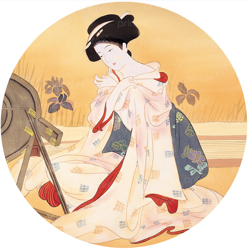 Tranh tròn cô gái mặc kimono trang trí nhà hàng Nhật Bản - NB012