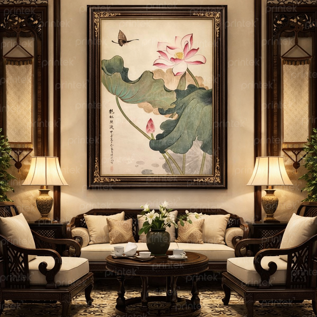 Tranh hoa sen phong cách indochine - MF33245209