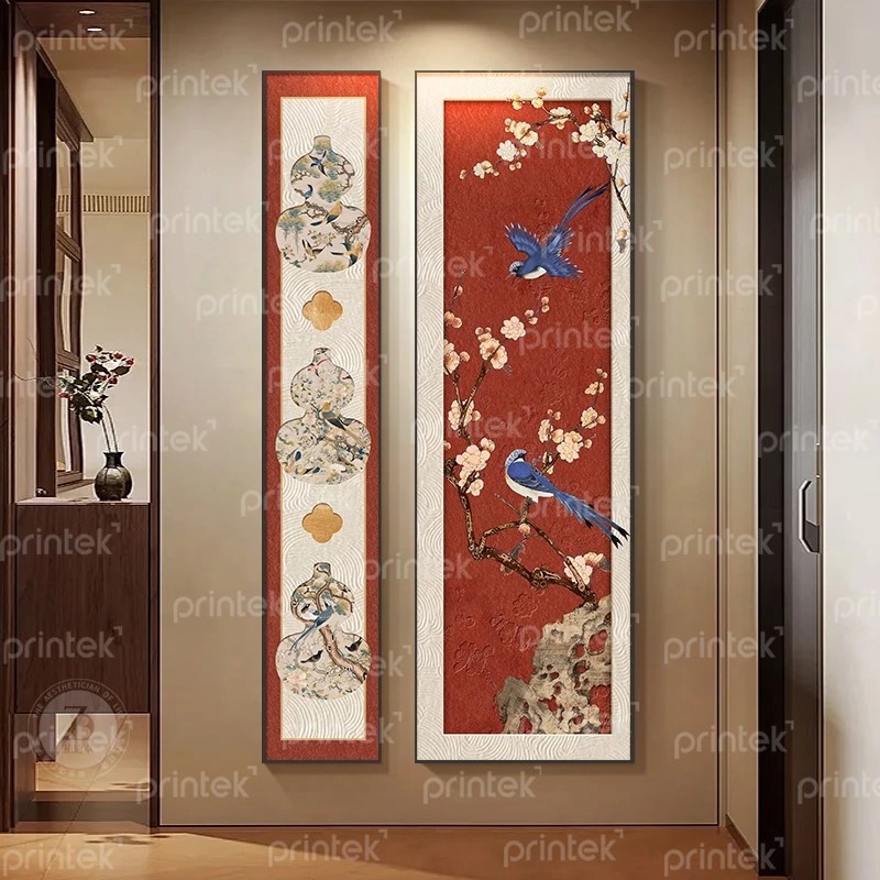 Bộ 2 tranh Chim xanh đậu cành mai - PT0215