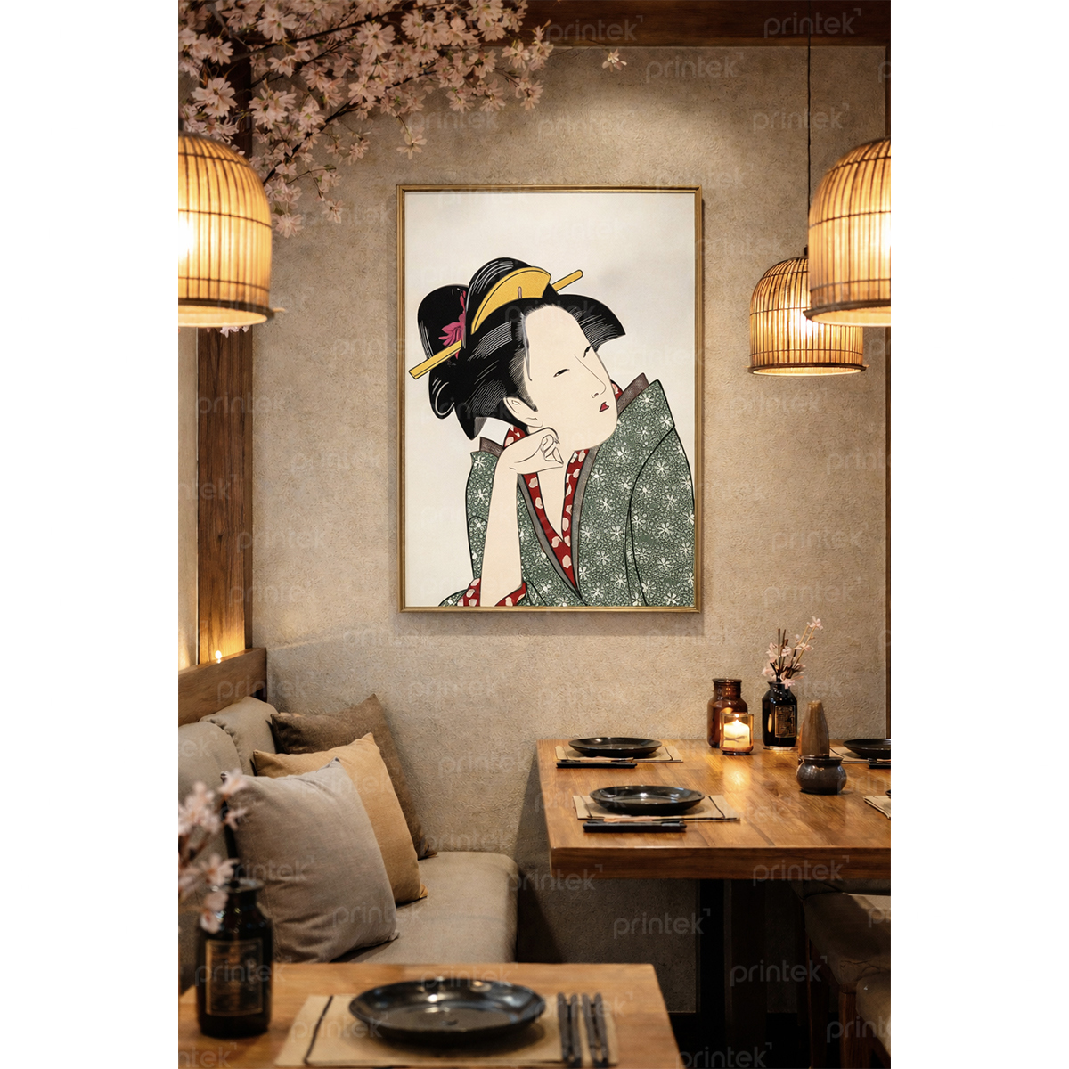 Tranh cô gái mặc kimono, trang trí nhà hàng, quán ăn Nhật Bản - TB13323154