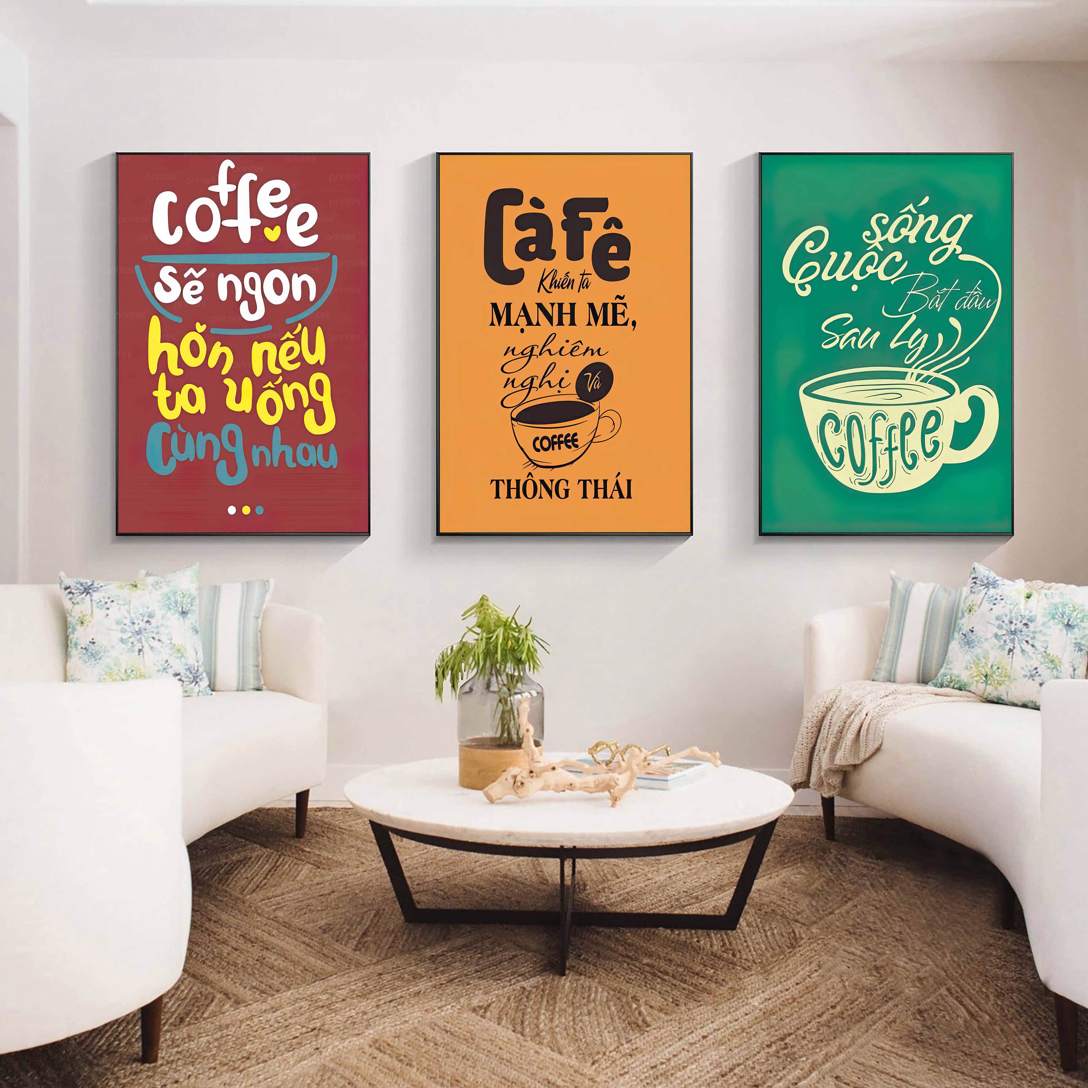 Bộ 3 tranh trang trí quán cafe, đã có khung - DC-025
