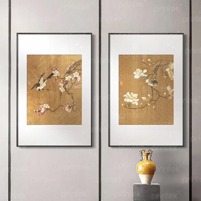 Bộ 2 tranh hoa và chim decor phòng khách - ID30122