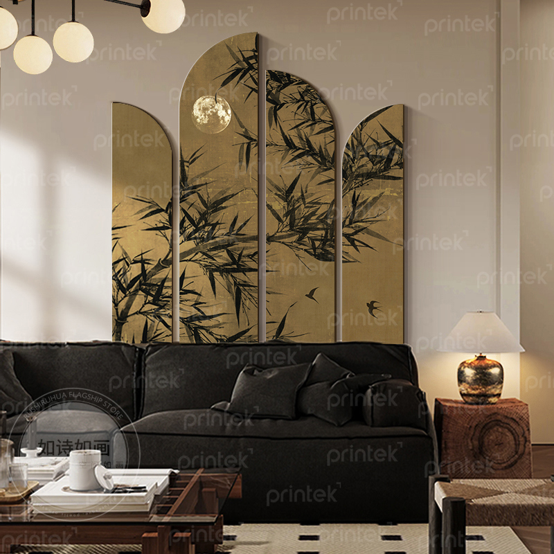Bộ 4 tranh thủy mặc cành trúc, tranh phong thủy - KV0122