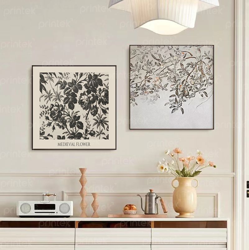 Bộ 2 tranh hoa đen trắng tối giản, đã có khung - TM85019