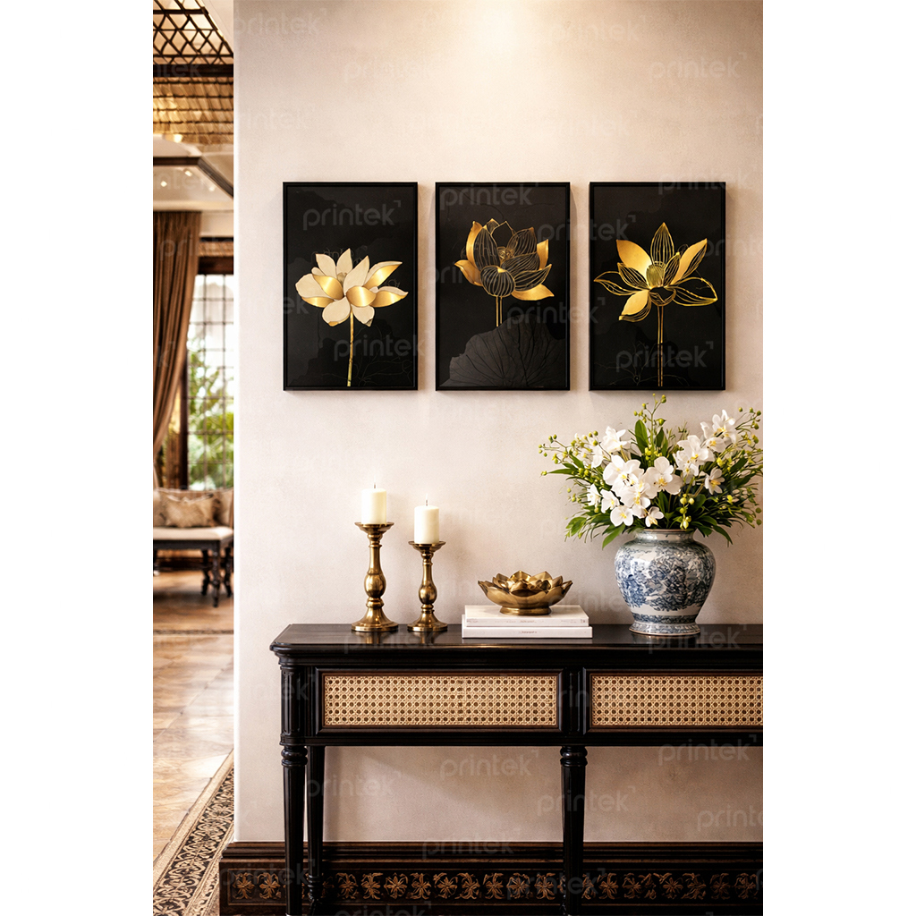 Bộ 3 tranh hoa sen, đã có khung - ST1241
