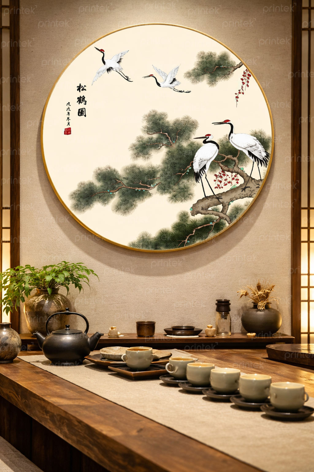 Tranh tròn tùng hạc diên niên