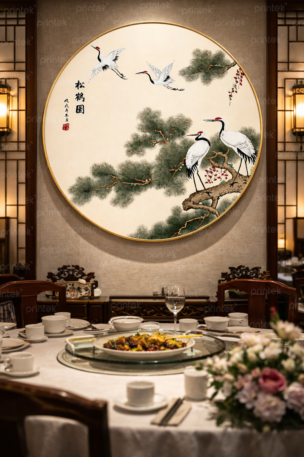Tranh tròn tùng hạc diên niên