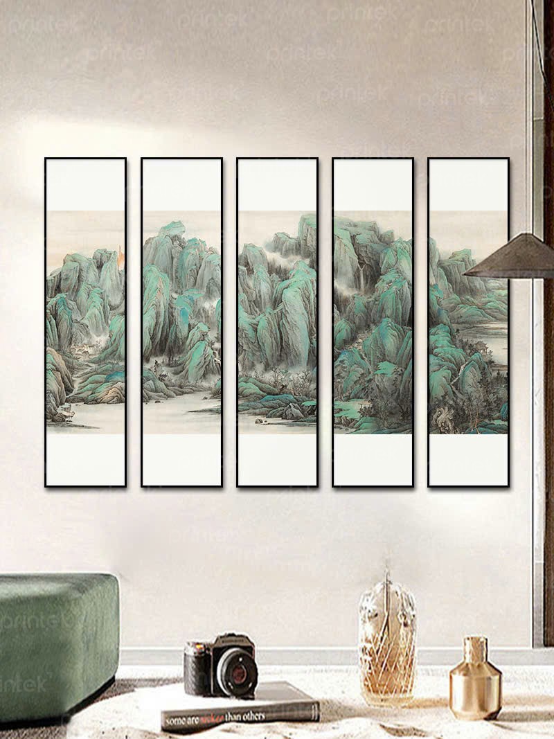 Bộ 5 tranh thủy mặc trang trí phòng khách, phòng trà  - TT146716