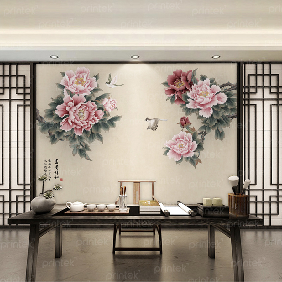Tranh dán tường 3d hoa mẫu đơn - TB332458109