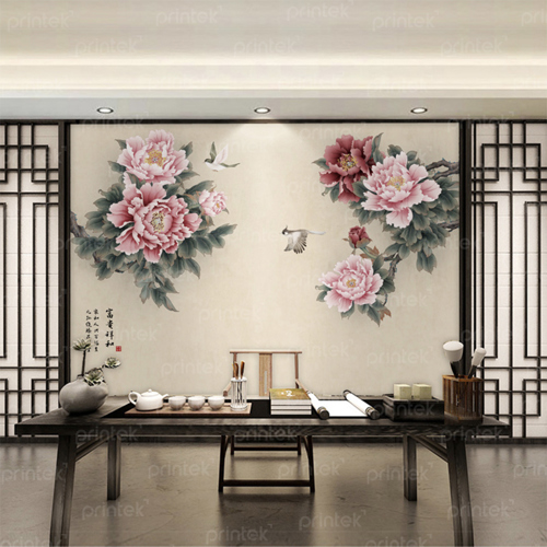 Tranh dán tường 3d hoa mẫu đơn - TB332458109
