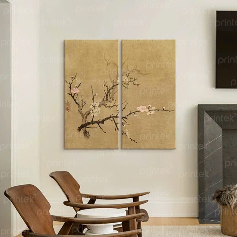 Bộ 2 tranh hoa đào tối giản - H8995