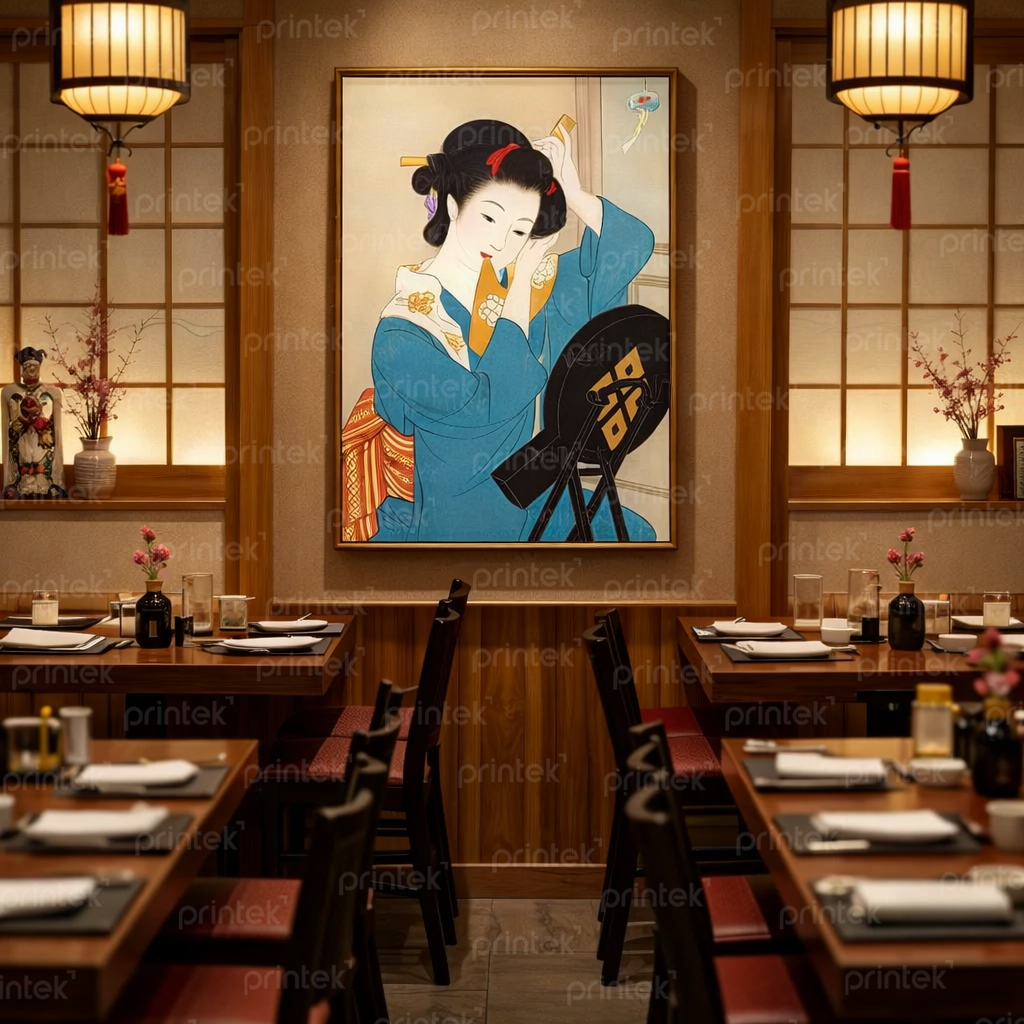 Tranh cô gái mặc kimono, trang trí nhà hàng, quán ăn Nhật Bản - TB13323223