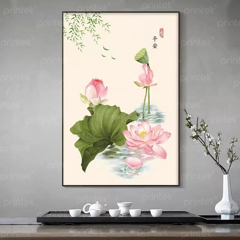Tranh hoa sen decor phòng khách, phòng trà - HS41699