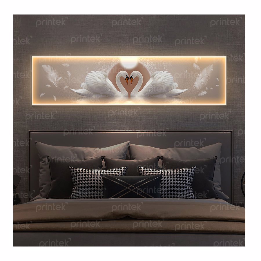 Tranh đôi chim thiên nga tráng gương, tranh đèn led cao cấp - LED012