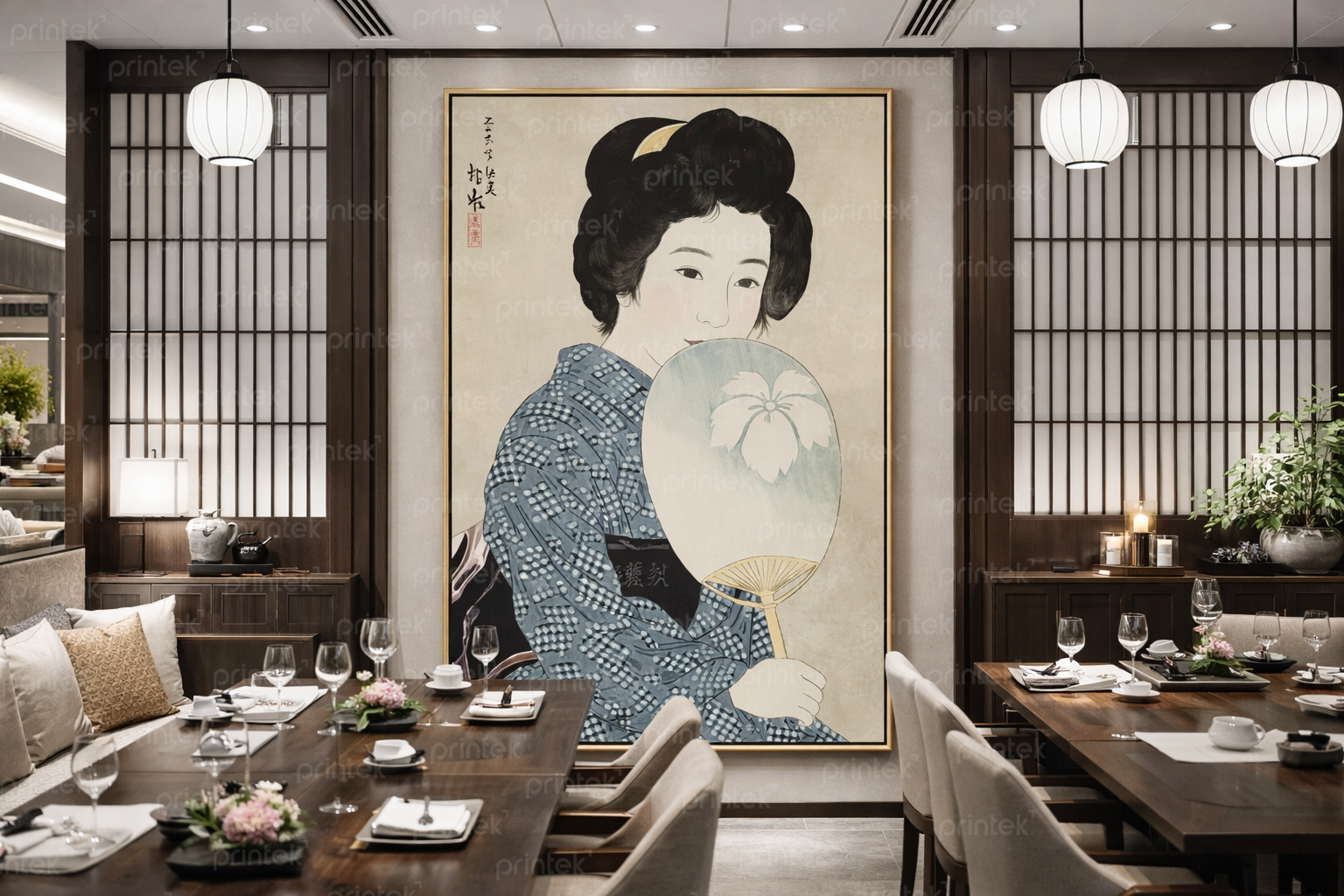 Tranh cô gái mặc kimono, trang trí nhà hàng, quán ăn Nhật Bản - TB13323220