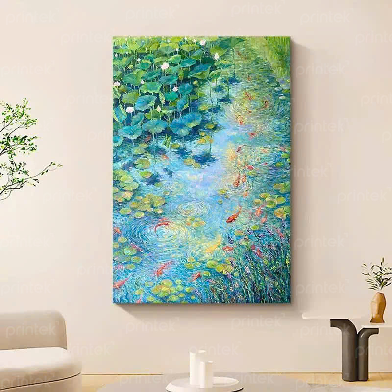 Tranh canvas Hồ Sen, xưởng in theo yêu cầu Printek, thi công trọn gói - PT09001