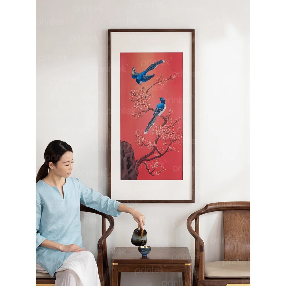 Tranh đôi chim mùa xuân trang trí phòng trà đạo - PT9932
