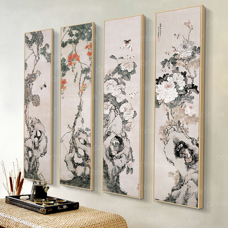 Bộ 4 tranh tứ quý Xuân Hạ Thu Đông, Tùng Cúc Trúc Mai