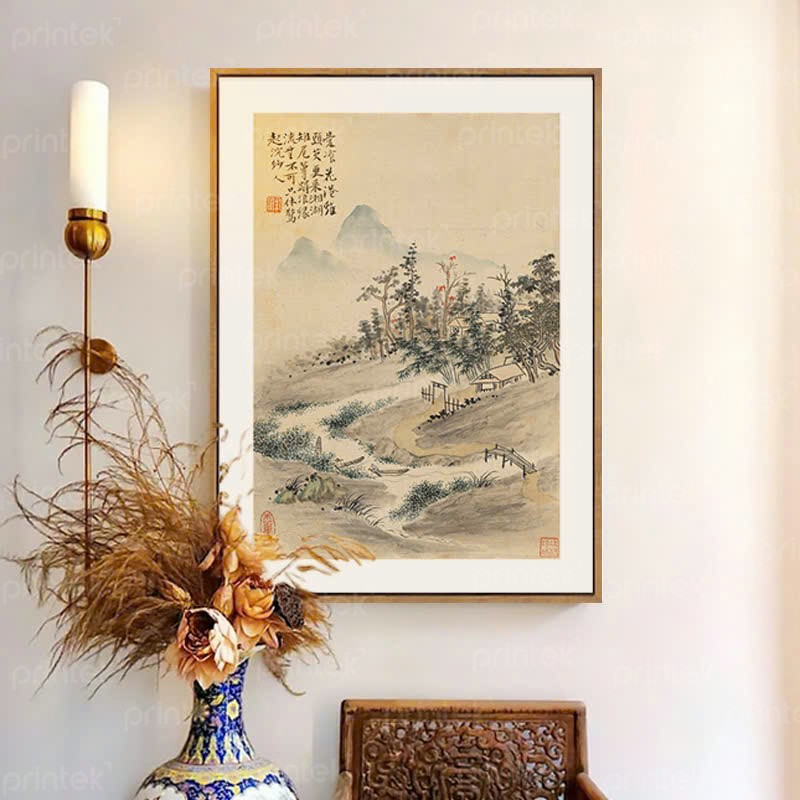 Tranh thủy mặc trang trí phòng trà đạo, tranh canvas treo tường - TT4980