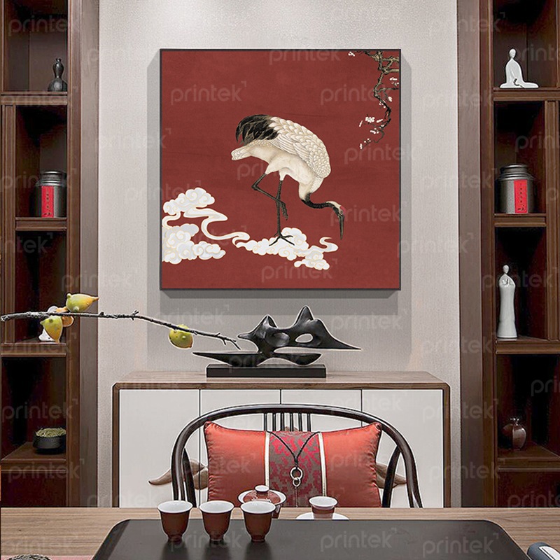 Tranh chim hạc trang trí phòng trà đạo, in theo yêu cầu- PT8321
