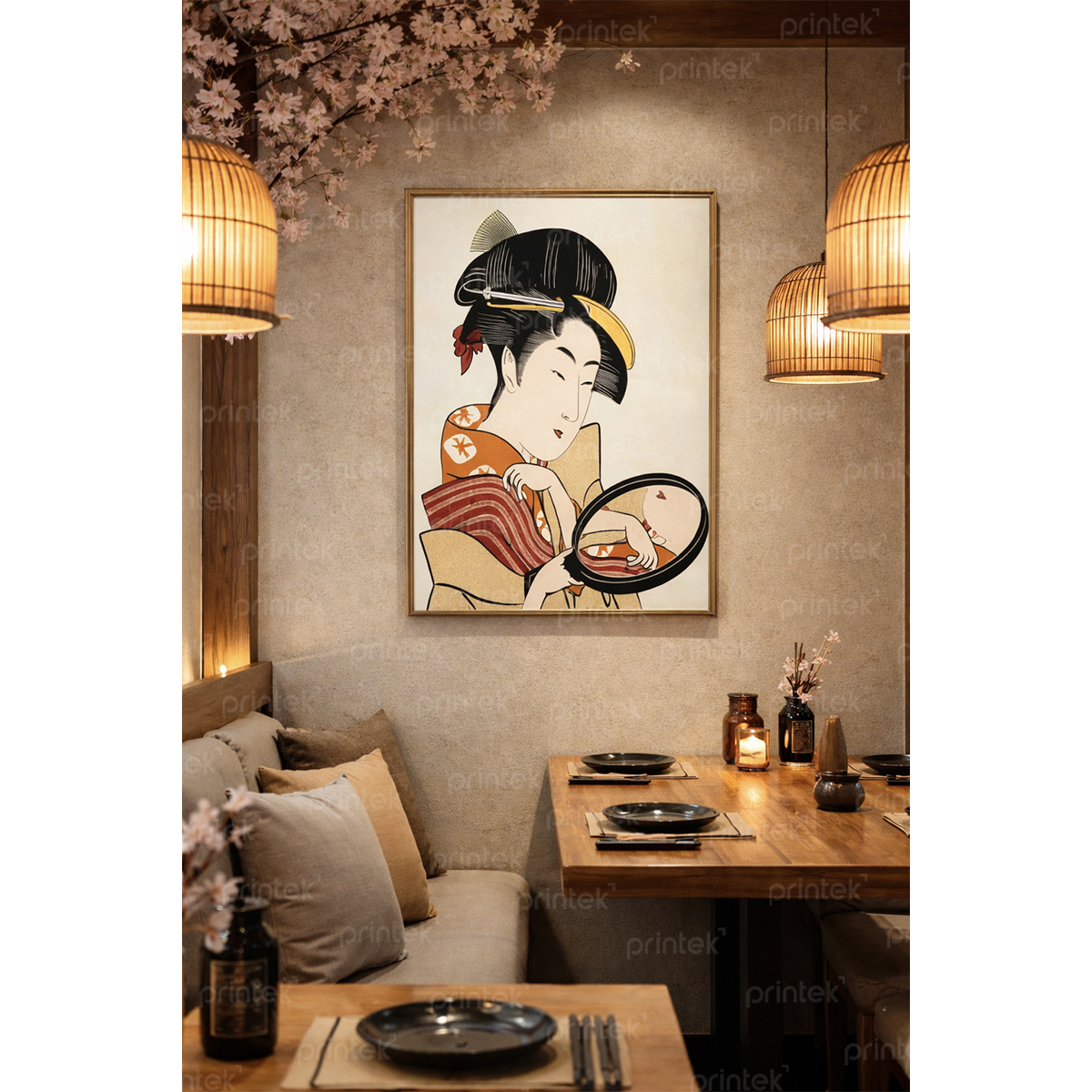 Tranh cô gái mặc kimono, trang trí nhà hàng, quán ăn Nhật Bản - TB13323155