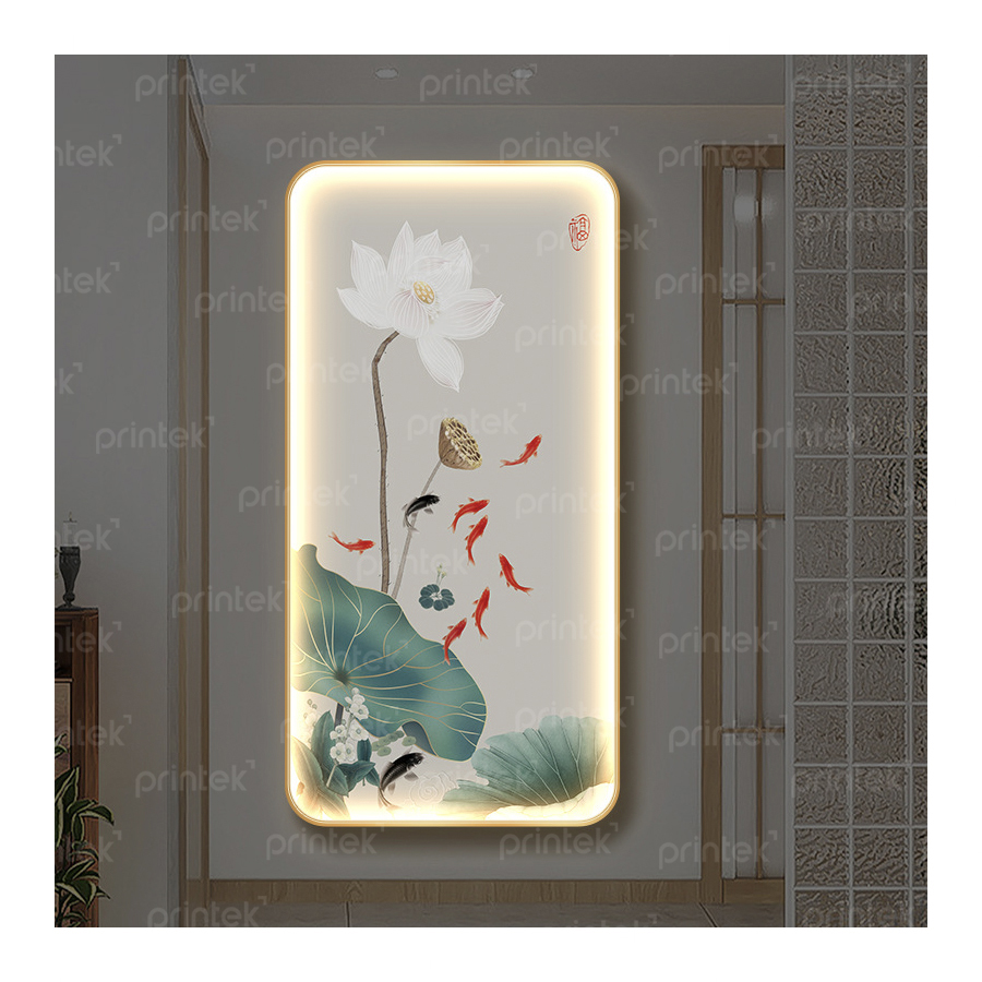 Tranh cá chép hoa sen tráng gương có đèn led - LED1023