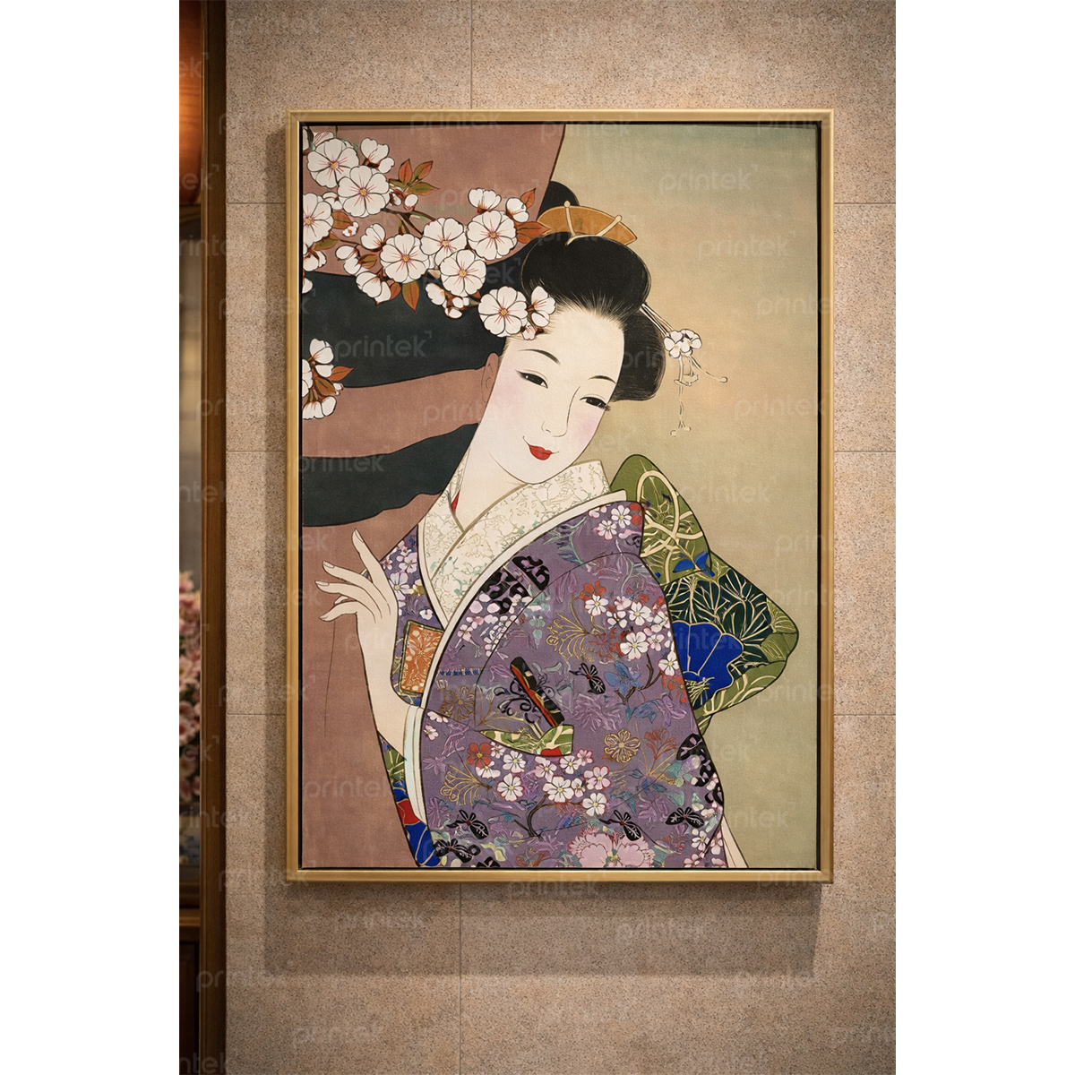 Tranh cô gái mặc kimono, trang trí nhà hàng, quán ăn Nhật Bản - TB13323233