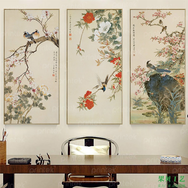 Bộ 3 tranh canvas hoa và chim - ID466420