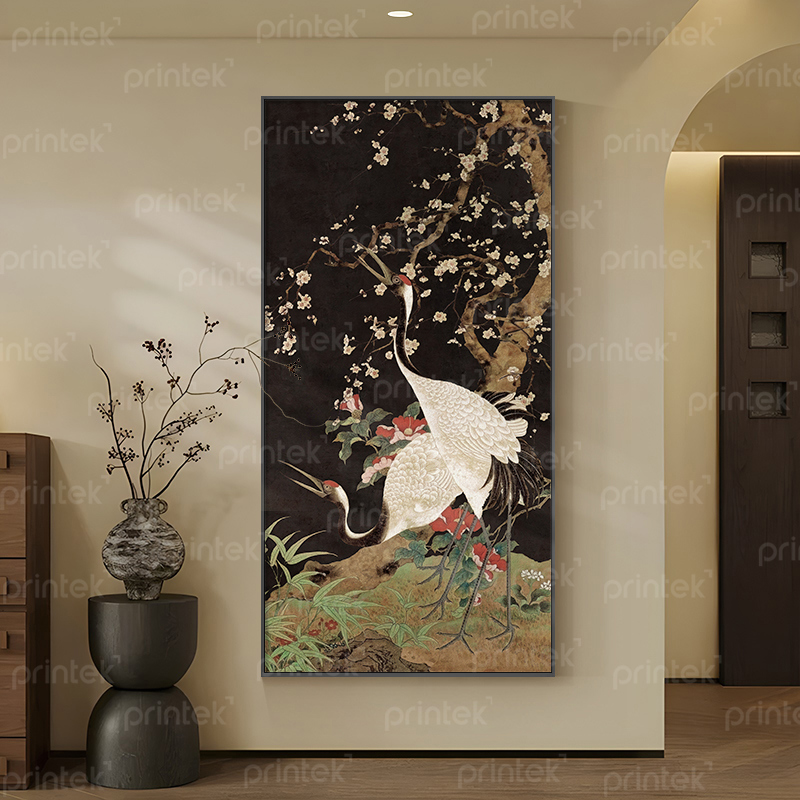 Tranh chim hạc trang trí phòng trà, phòng thiền - TM0127
