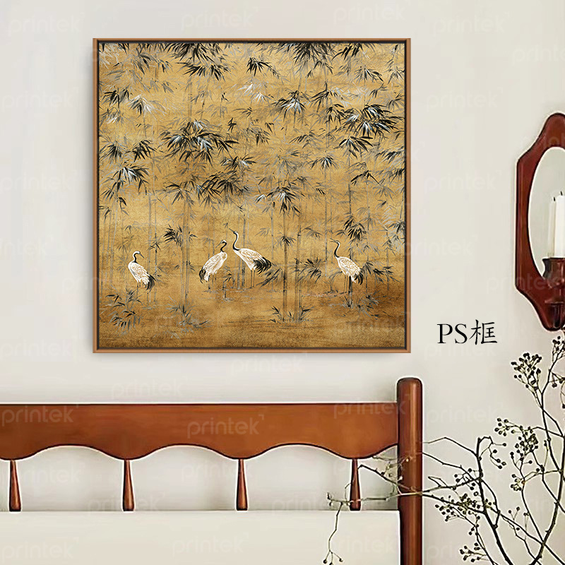 Tranh chim hạc rừng trúc trang trí phòng trà - TM1188