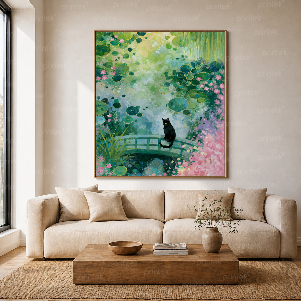 Tranh vẽ màu nước con mèo cho phòng ngủ: chọn size, file và đặt in đúng ngay từ đầu