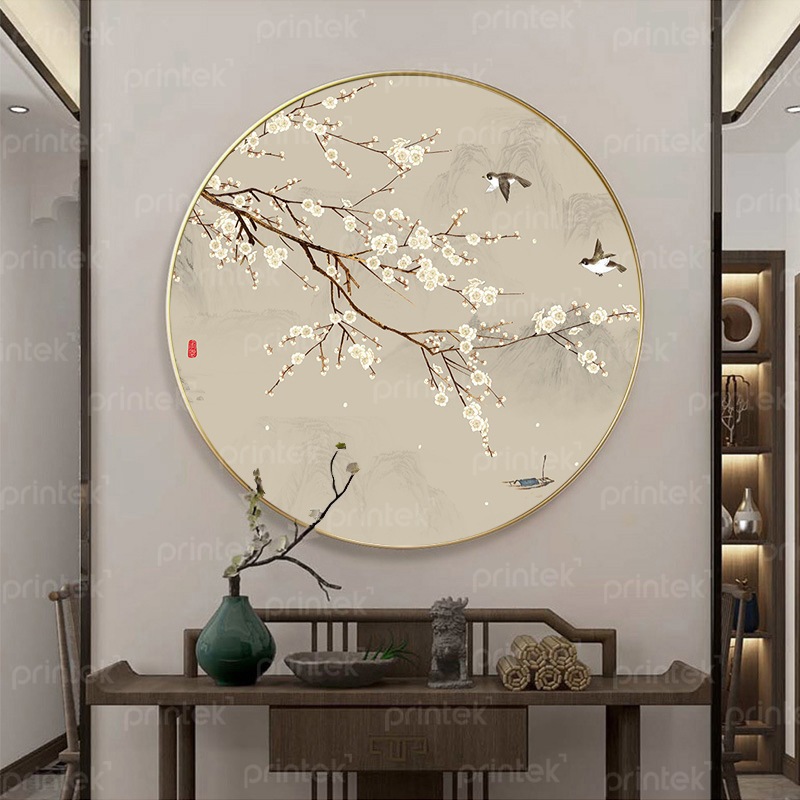 Tranh tròn hoa và chim decor phòng trà - TT47699