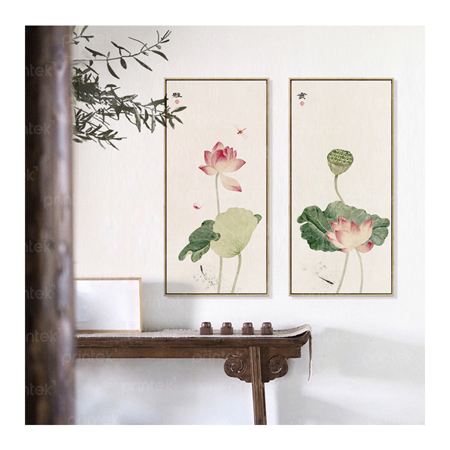 Bộ 2 tranh hoa sen, đã có khung - H7173