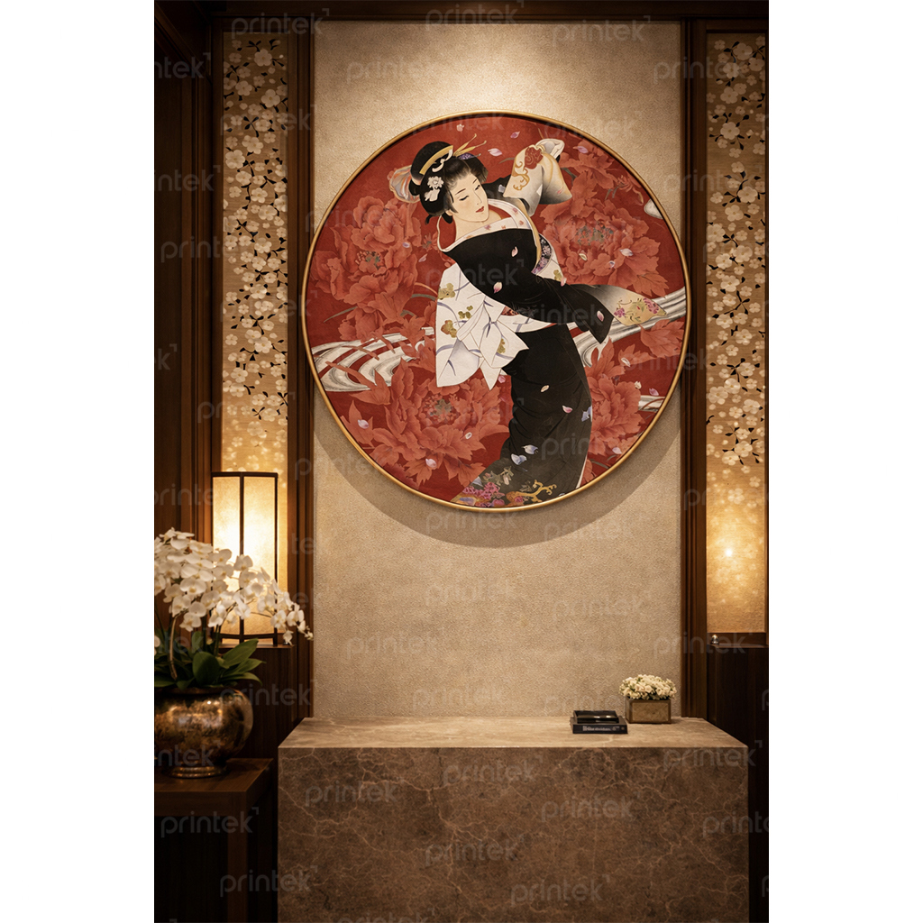 Tranh tròn cô gái mặc kimono - NB0182