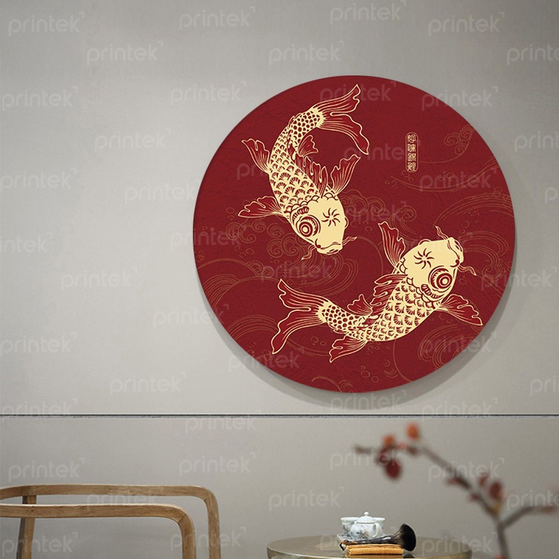 Tranh tròn cá chép decor phòng thờ, phòng trà - TT797216