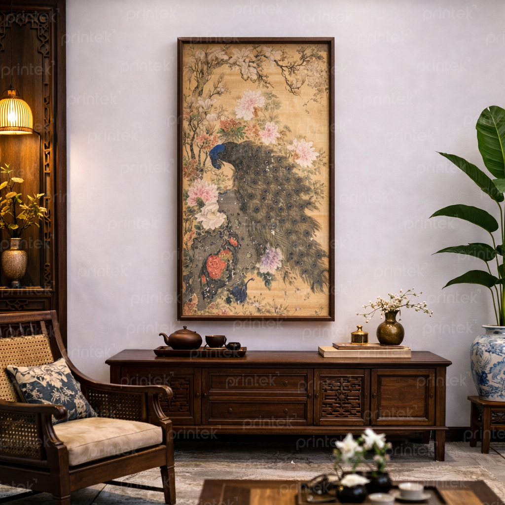 Tranh chim công và hoa mẫu đơn - IN2764