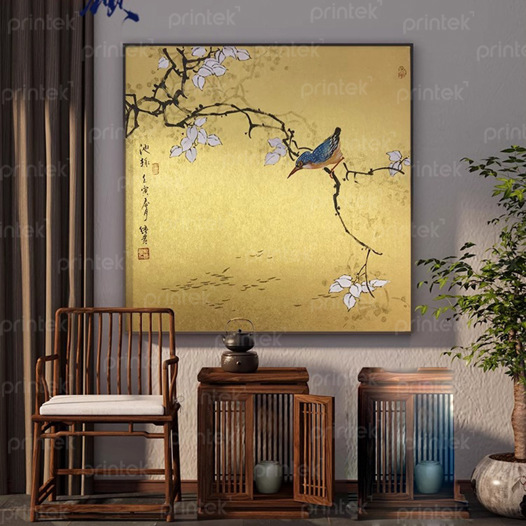 Tranh hoa và chim trang trí phòng trà đạo, phòng thiền