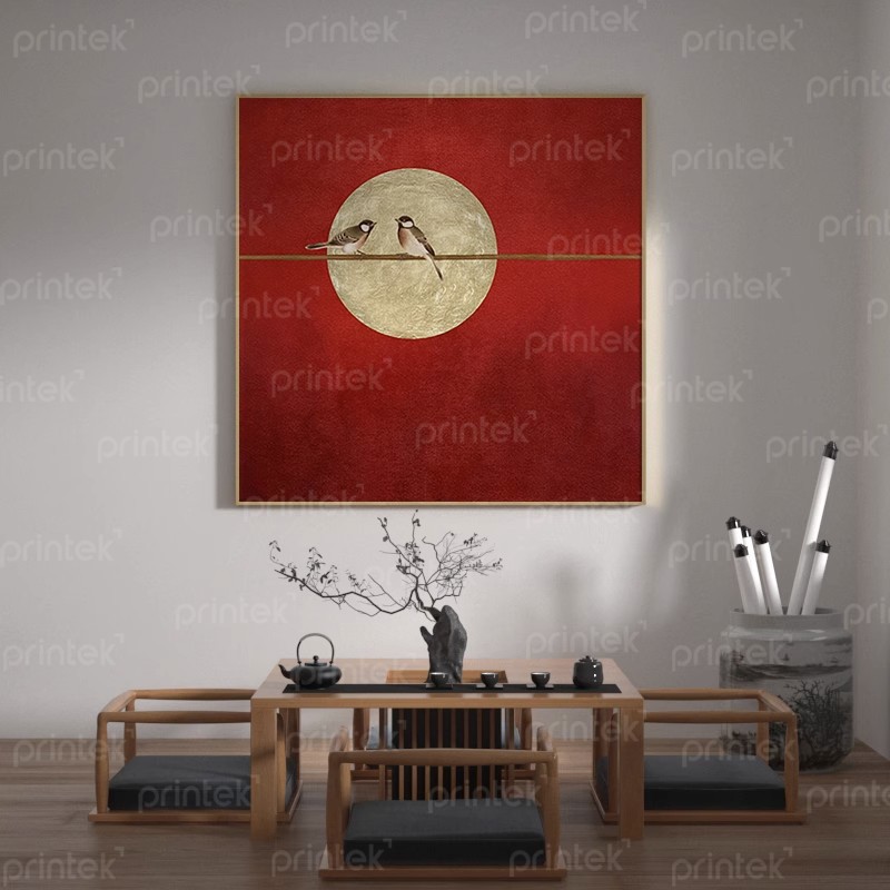 Tranh đôi chim trang trí phòng trà đạo, phòng thiền - PT0171