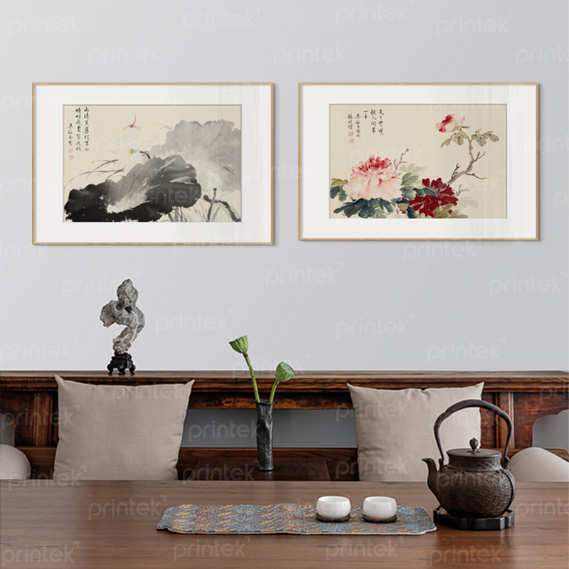 Bộ 2 tranh thủy mặc phòng trà - TM08779