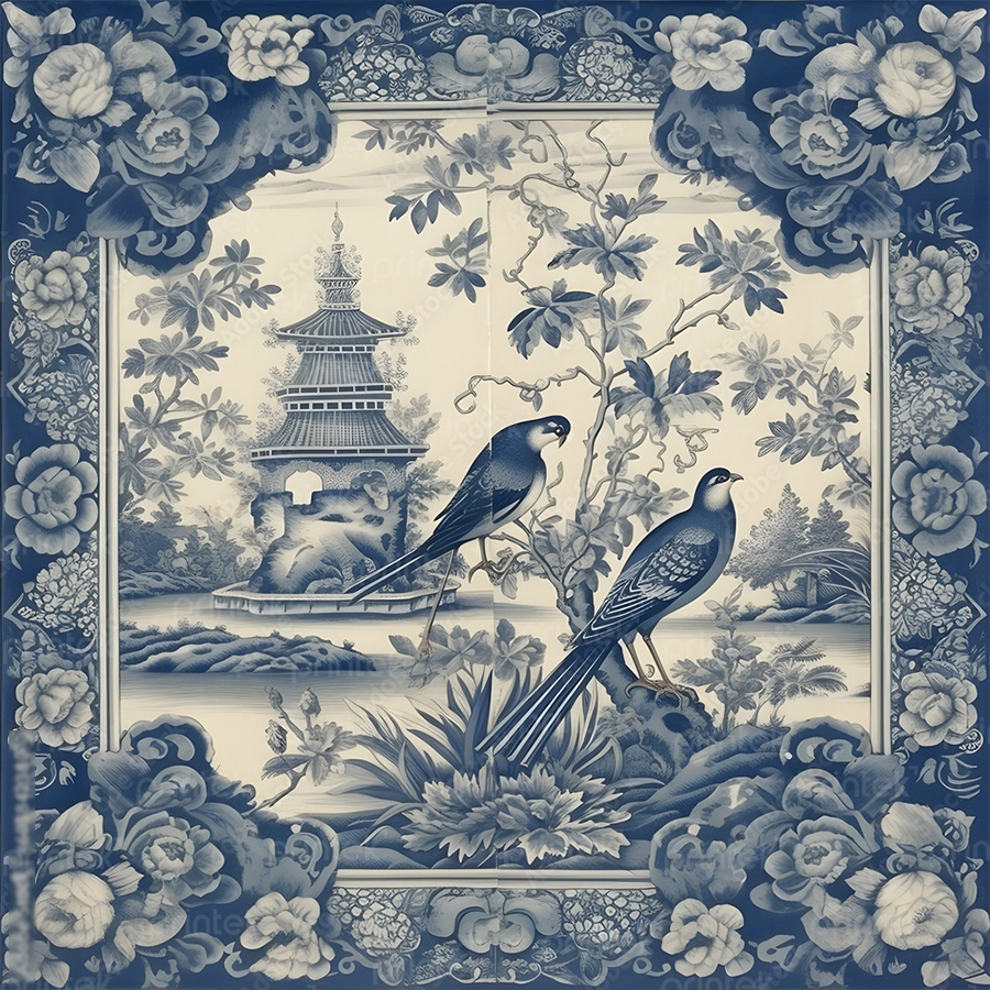 Tranh canvas hoa văn phong cách indochine -  ADB33245399
