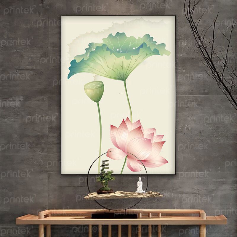 Tranh hoa sen decor phòng khách - HS51261