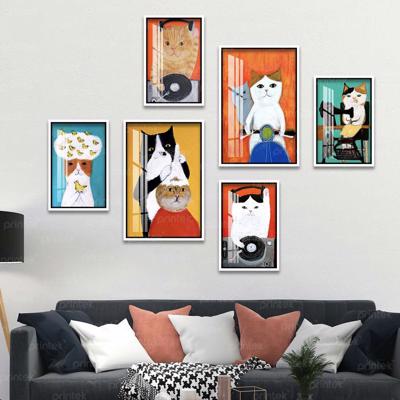 Bộ 6 tranh hoạt hình mèo treo phòng cho bé  - MS6265