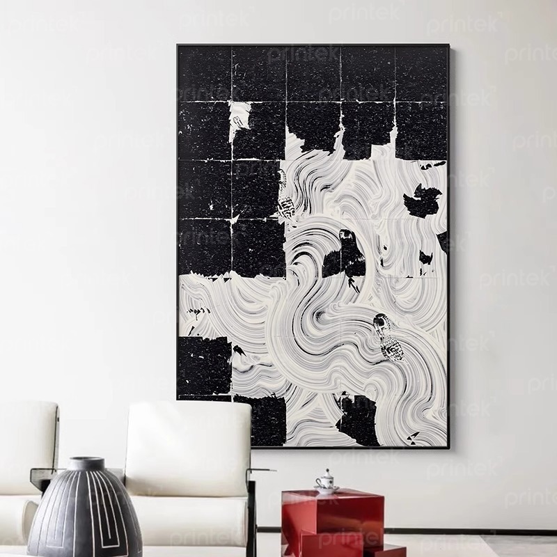 Tranh trừu tượng đen trắng, in theo yêu cầu - TT72562
