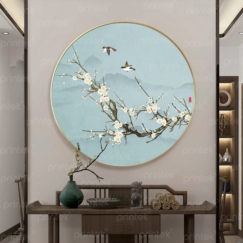 Tranh tròn hoa và chim, phong cách Indochine - TT0714763